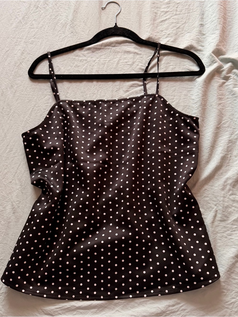 Polka Dot Satin Cami Dress in Black